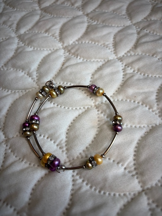 Vantel Pearls Purple and Gold Freshwater Pearls and Silver Tone Bracelet - Picture 4 of 6